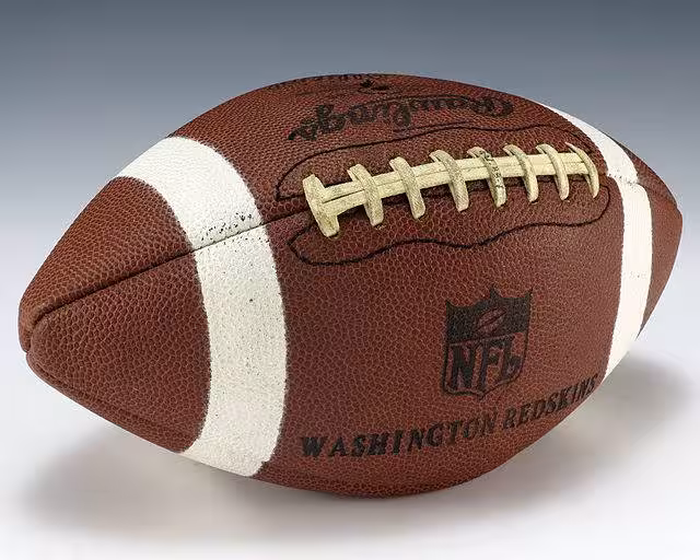A Washington Redskins football that features the embossed National Football League (NFL) logo