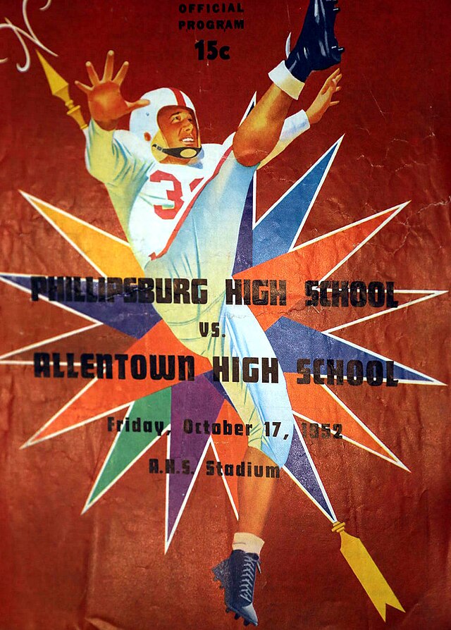 Front cover of the 1952 high school football program for the October 17th game between Phillipsburg and Allentown, Pennsylvania. The vintage design features the game details in bold typography and likely includes a classic mid-century illustration of a football player or school mascot typical of the era.