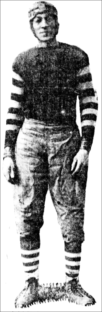 b/w newspaper image of a full length image of Bobby Marshall in his Minneapolis Marines uniform in 1916
