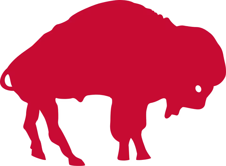 A red sihlohette of a bison, Buffalo Bills classic logo used from 1962 to 1973