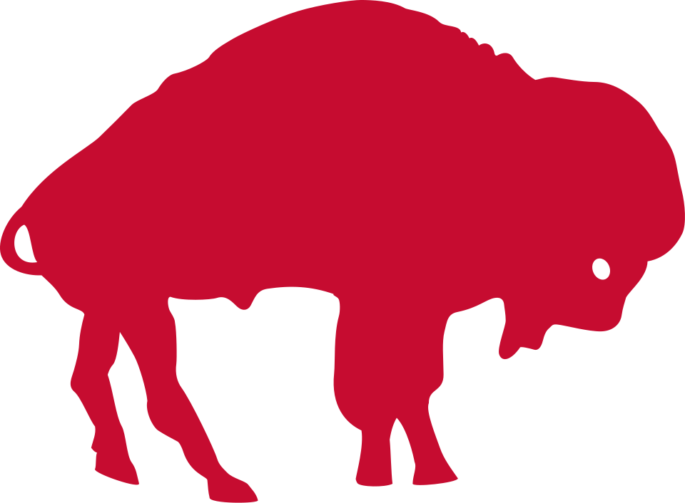 A red sihlohette of a bison, Buffalo Bills classic logo used from 1962 to 1973