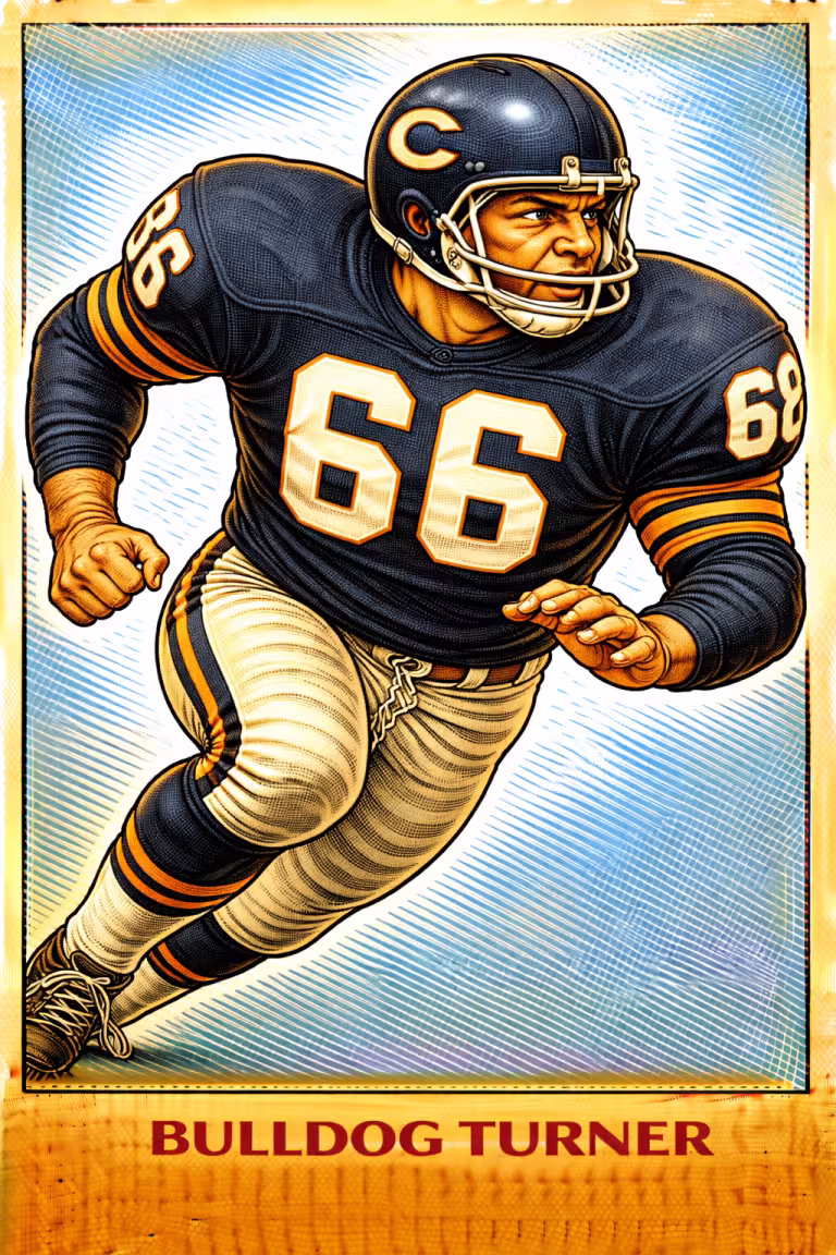AI image of a football player wearing an Chicago jersey 66 in an action pose