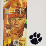 An official game program cover for the October 24, 1970, matchup between the Clemson Tigers and the Duke Blue Devils. The left side features an artistic montage of legendary coach Frank Howard, along with various players in historic Clemson and LSU uniforms. A large, black tiger paw print is prominently displayed on the white right-hand side. The text at the bottom right identifies the event as 'THE DUKE GAME, MEMORIAL STADIUM, OCTOBER 24, 1970.' The price '$1.00' is printed at the top.