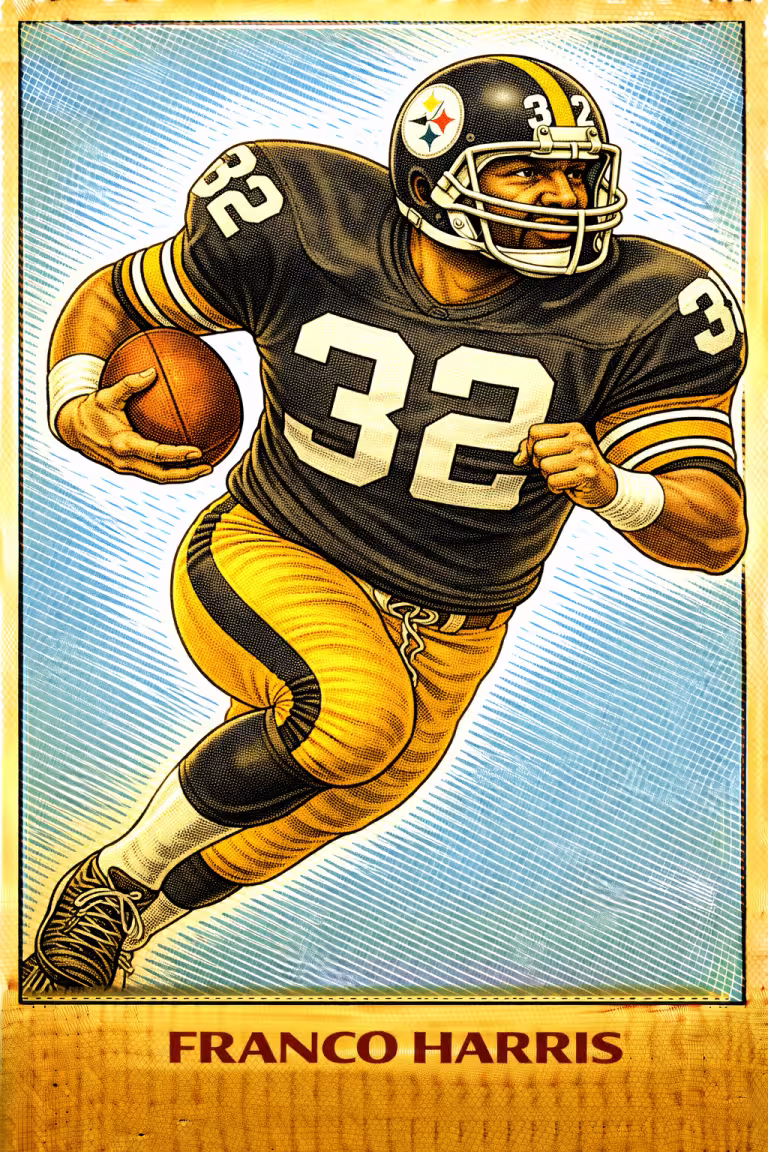 AI image of a football player wearing an Pittsburgh jersey 32 in an action pose