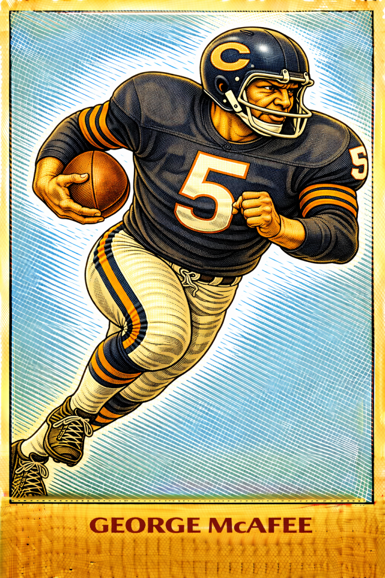 AI image of a football player wearing an Chicago jersey 5 in an action pose