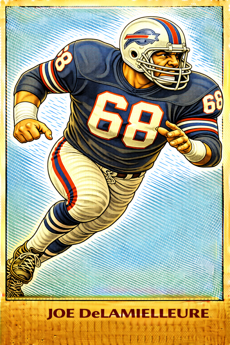 AI image of a football player wearing an Buffalo jersey 68 in an action pose