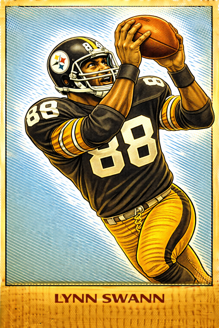 AI image of a football player wearing an Pittsburgh jersey 88 in an action pose