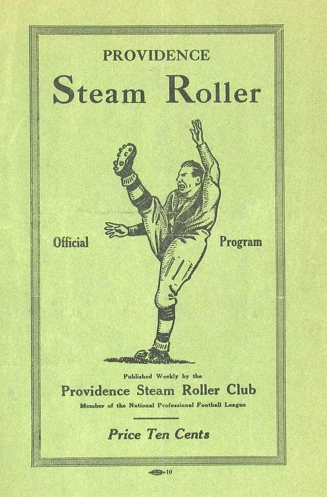 Old 1927 green football program covers from the Providence Steam Roller football team