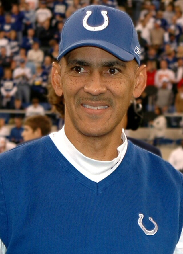 color image of former Indianaplois Colts head coach head coach Tony Dungy with the prestigious American Spirit Award at midfield prior to kickoff of the Colts vs Kansas City Chiefs National Football League game at the RCA Dome.
