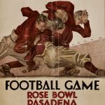 A vintage, illustrated game program for the January 1, 1930, Rose Bowl between USC and Pittsburgh. The cover features a group of players in a realistic, physical struggle for the ball, rendered in deep crimson and tan. The players wear leather helmets and heavy canvas trousers. The text 'U.S.C. - PITTSBURGH' and 'FOOTBALL GAME' is printed in bold, black Art Deco lettering, while 'ROSE BOWL PASADENA JANUARY 1ST 1930' is highlighted in red and black at the bottom. The artist's signature 'John R. Roberts' is visible near the bottom right of the illustration.