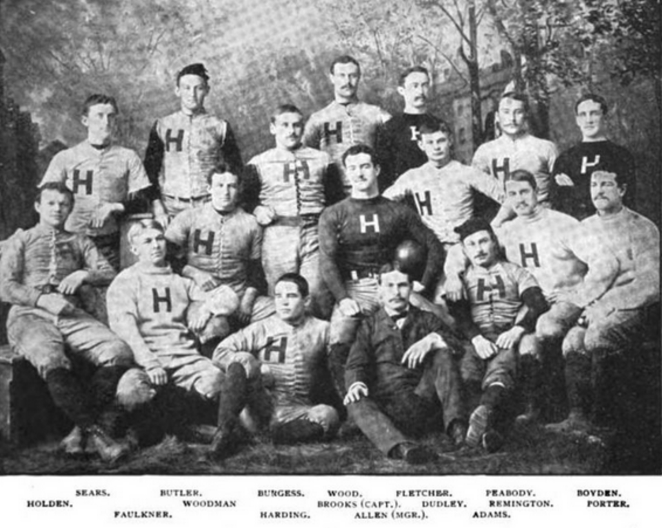 Vintage black and white photo of the 1886 Harvard football team.