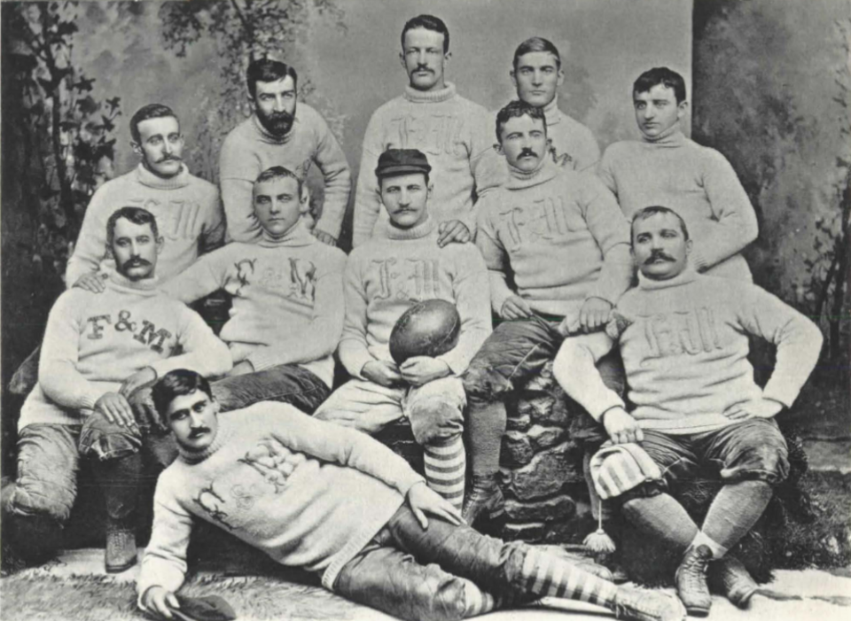 Vintage b/w 1890 Franklin & Marshall football team, pictured in Orfilamme, Franklin & Marshall College yearbook (1892)