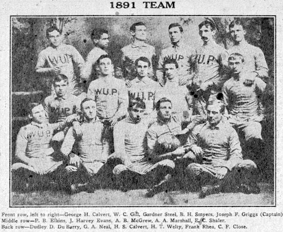 Vintage team photo of the 1891 Western University (Pitt) football team.