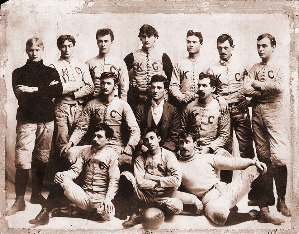 Vintage black and white image of the 1892 Kalamzoo football team.