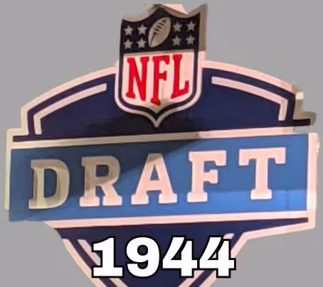 NFL Draft sign in color on a gray background with the year 1944 text across the bottom in bright green. Original cropped image was taken by Darin Hayes at AT&T Stadium in 2022.