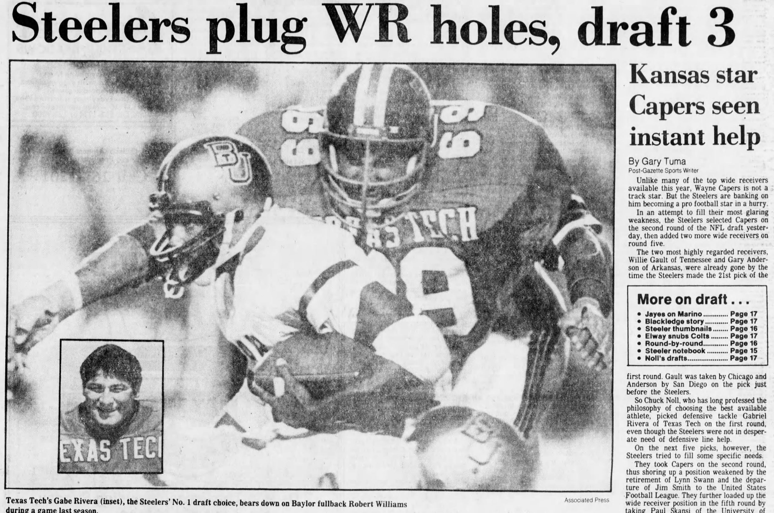 April 27 News headline on the Pittsburgh Steelers Draft picks Day one 1983.