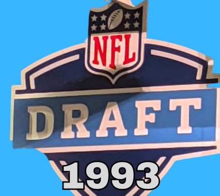 NFL Draft sign in color on a blue background with the year 1993 text across the bottom in bright gray. The original cropped image was taken by Darin Hayes at AT&T Stadium in 2022.