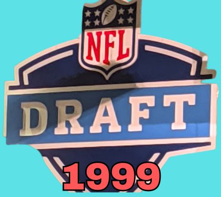 NFL Draft sign in color on a tuquois background with the year 1999 text across the bottom in red.