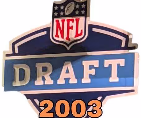 NFL Draft sign in color on a white background with the year 2003 text across the bottom in bright orange. The original cropped image was taken by Darin Hayes at AT&T Stadium in 2022.