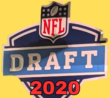 NFL Draft sign in color on a yellow background with the year 2020 text across the bottom in bright red. The Original cropped image was taken by Darin Hayes at AT&T Stadium in 2022.