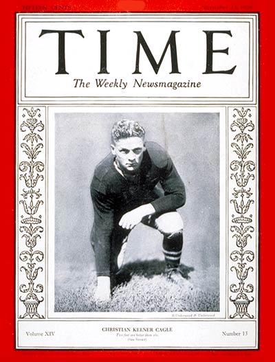 Cover of the September 23, 1929 issue of Time magazine. Shows Christian K. Cagle.
