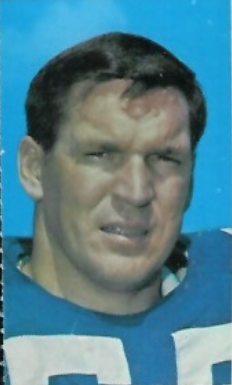 Vintage color archival portrait of Dallas Cowboys and Alabama Crimson Tide legend Lee Roy Jordan (#55). Headshot showing Jordan in a royal blue jersey. A primary source for Bear Bryant era research, Dallas Cowboys history, and Pigskin Dispatch archives.