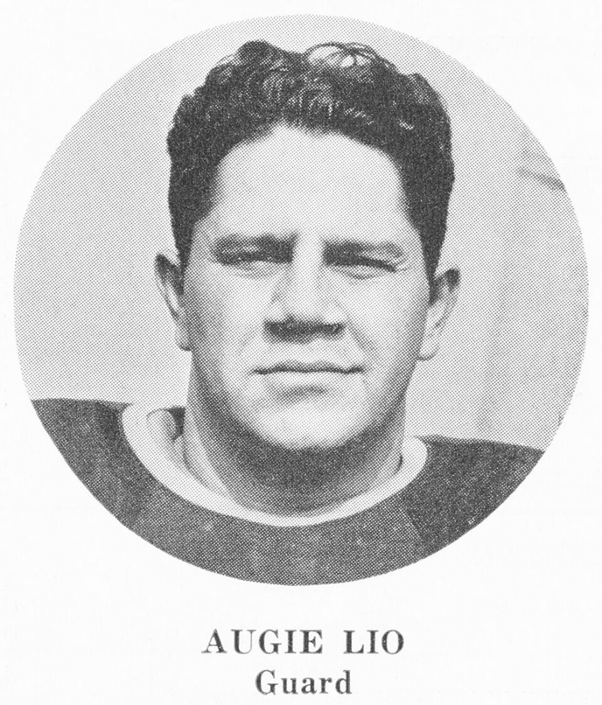 Vintage black and white newspaper publicity head shot image of Augie Lio 1947