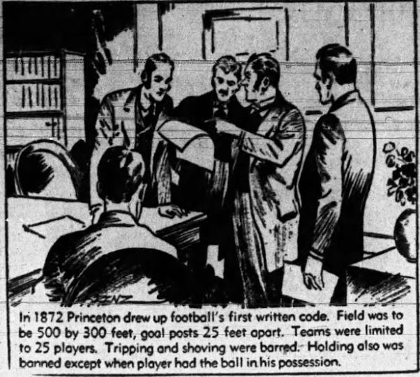 blanck and white hand newspaper sketch of an 1872 football meeting
