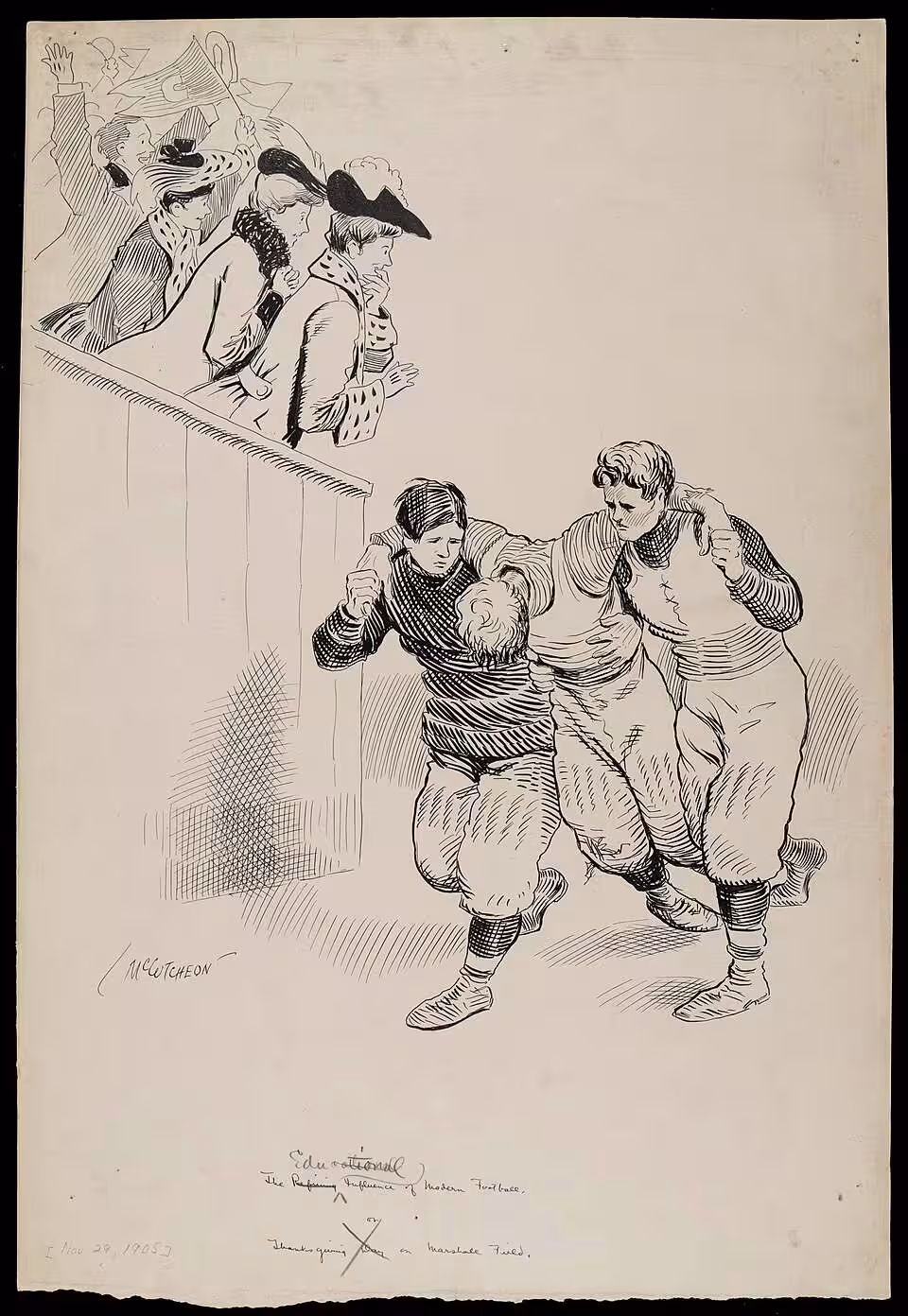 Hand sketch depicting early American football
