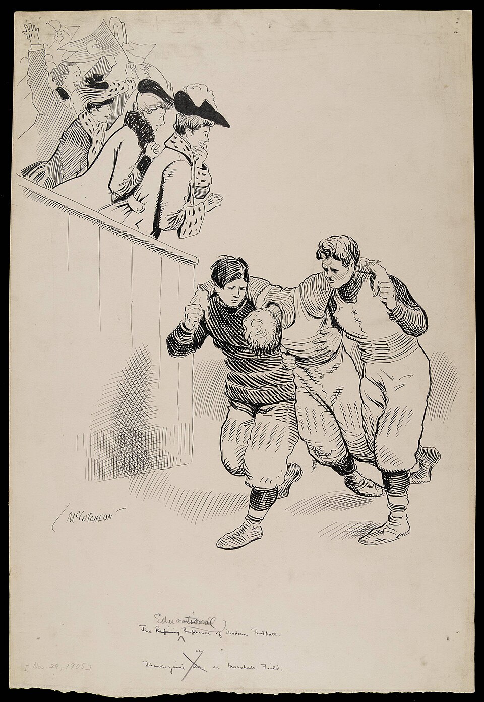 Hand sketch depicting early American football