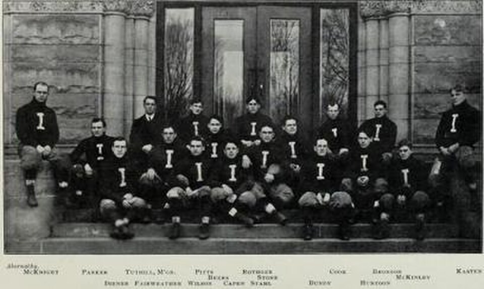 Vintage black and white team photo of This historic photograph is of the 1902 Illinois Fighting Illini football team.