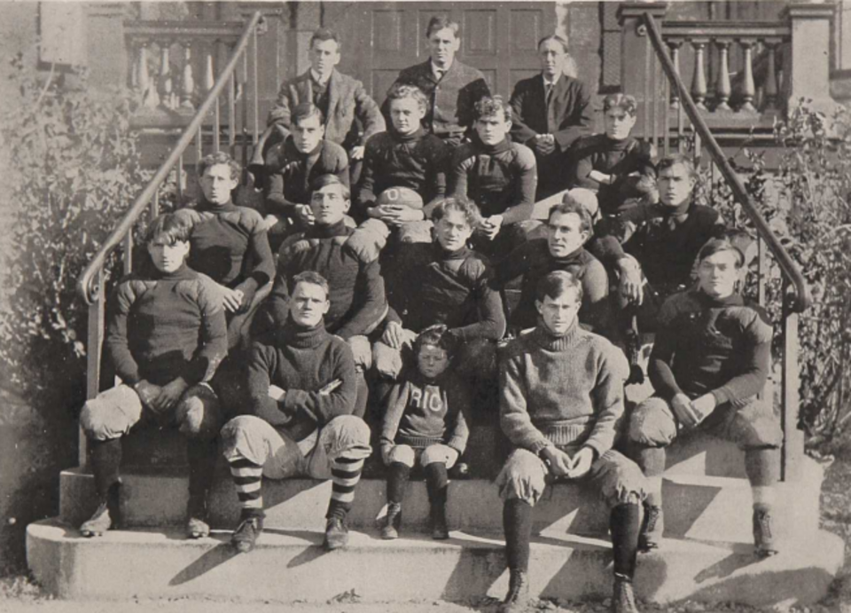 Vintage black and white team phot of 1905 Rhode Island football team