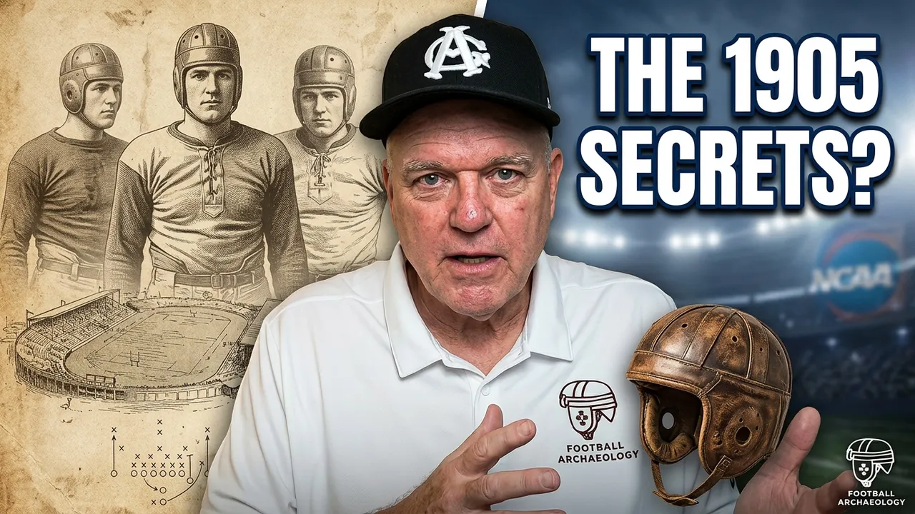AI created color image of Timothy Brown with early football scenes behind him and the wording "1905 Secrets"