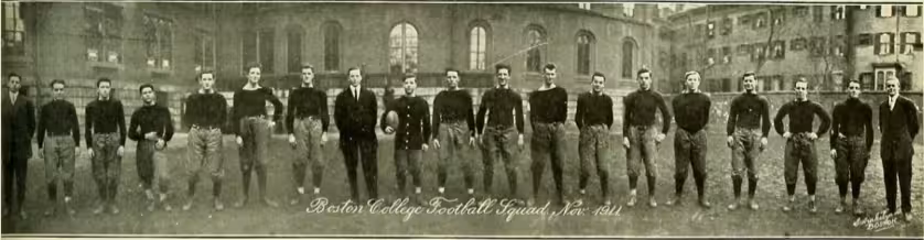 Vintage black and white panoramic photo of The 1911 Boston College football team was an American football team that represented Boston College as an independent during the 1911 college football season. Led by first-year head coach Joseph Courtney, the team compiled a record of 0–7.