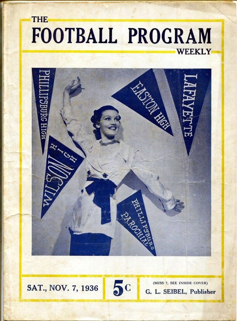 Vintage November 7, 1936 edition of The Football Program Weekly published by G. L. Seibel in Allentown, PA. Features an Art Deco cover photo with pennants for Easton High, Allentown, Phillipsburg, Wilson, and Lafayette. A primary source for 1930s Pennsylvania high school football history and Pigskin Dispatch archives.