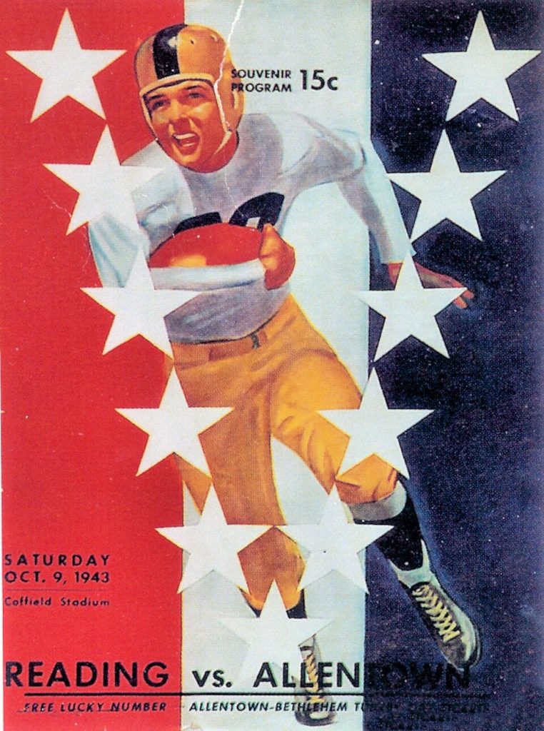water color painted and colorized program cover fromt he 1943 Allentown High School Football Program