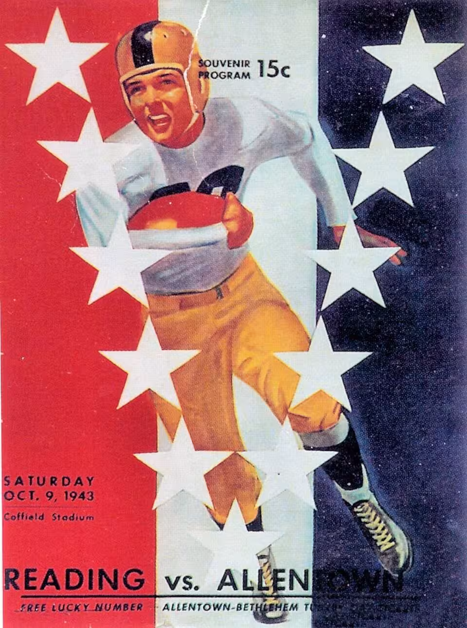 water color painted and colorized program cover fromt he 1943 Allentown High School Football Program