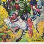 Full color water color abract art of Cover by Leroy Nieman of the game program for the Miami Dolphins-New York Jets game, October 1, 1967 (home opener_ Cover by Leroy Neiman. Published by New York Jets.