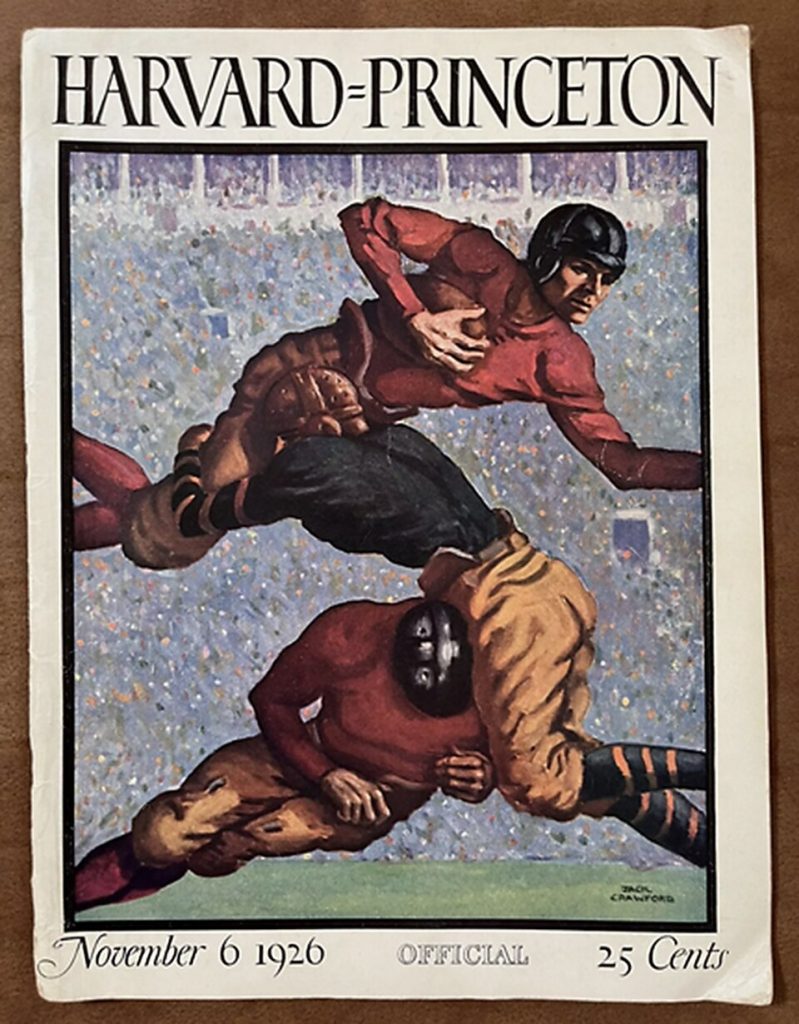 Vintage water color drawing of football action for the 1926 Harvard-Princeton-program
