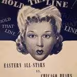 Vintage September 11, 1941 Eastern All-Stars vs. Chicago Bears football souvenir program cover for the game at Fenway Park. Features a graphic design with a close-up illustration of a woman with an astonished expression surrounded by text reading 'Hold That Line!' priced at 10 cents. A primary source for pre-WWII professional football exhibition history and Pigskin Dispatch archives.