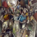 color abstract art of football players