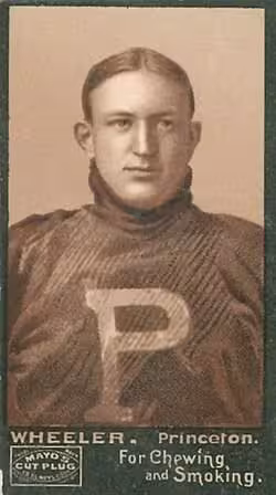 Vintage black and white card stock Mayo's Cut Plug football card of Art Wheeler, issued 1894