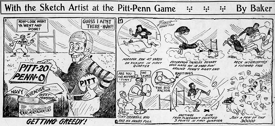 Early 20th-century newspaper Cartoon describing the 1916 Pitt versus Penn Football game