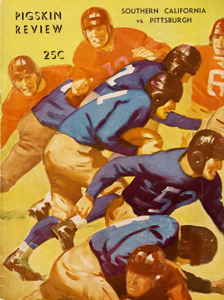 Full color water color paining for a game day program of December 14, 1935 Official Football Program for the USC versus Pittsburgh game