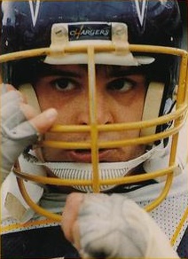 Color cropped image of Jim Lachey in a chargers helmet