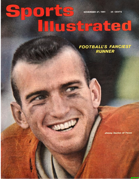 Vintage color image of Jimmy Saxton (1961) Sports Illustrated Nov 27, 1961, wearing the burnt orange of Texas