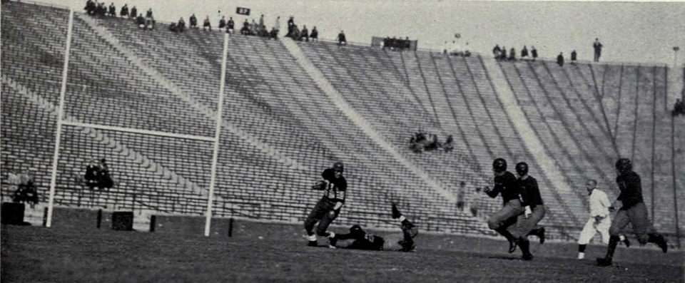 Vintage game action photograph of Photograph of Berry of Illinois returning kick in 1932 Michigan - Illinois football game