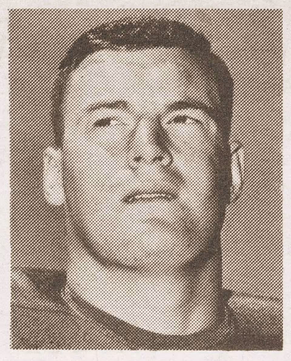Vintage black and white publicity head shot of Glenn Ressler with the Baltimore Colts in 1967.