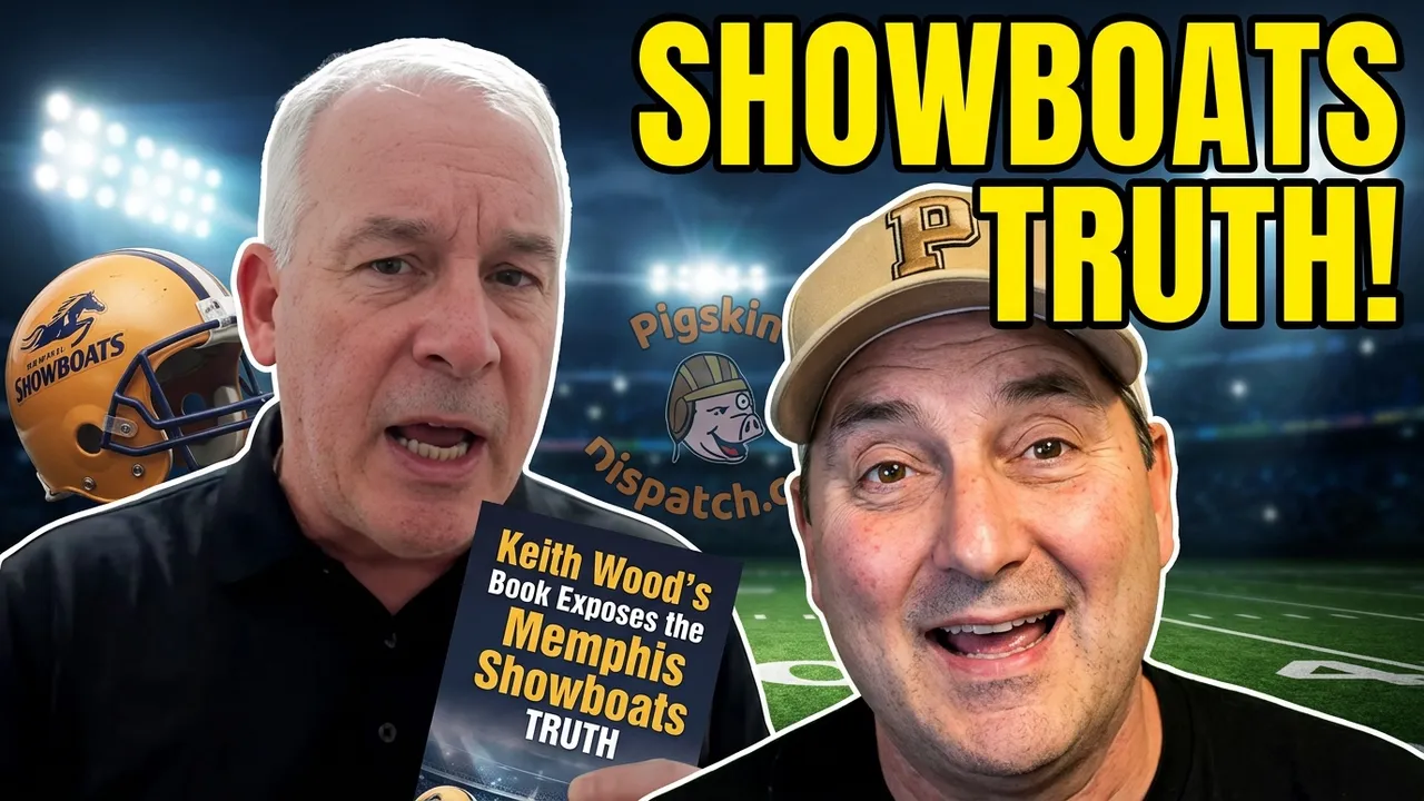 AI generated color thumbnail for guest Keith Wood to talk about the USFL's Memphis Showboats and his new book on them.