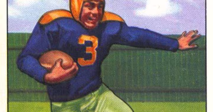 Full color painted image of Green Bay Packers halfback Tony Canadeo on a 1950 Bowman Gum football card